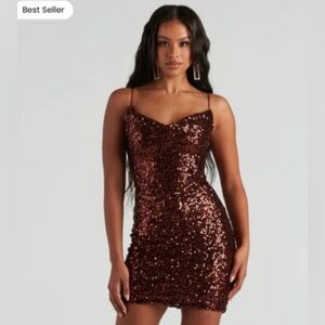 Brown sparkly Windsor mini dress